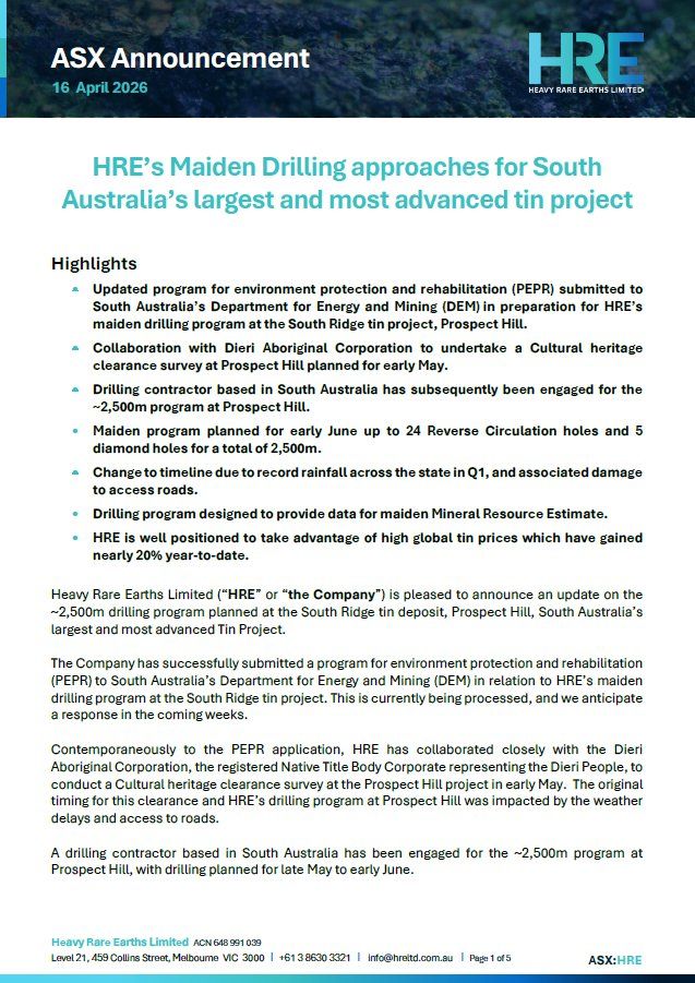 Image for the Tweet beginning: $HRE is pleased to share